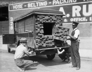 Prohibition Agents Inspecting Bootleggers Truck