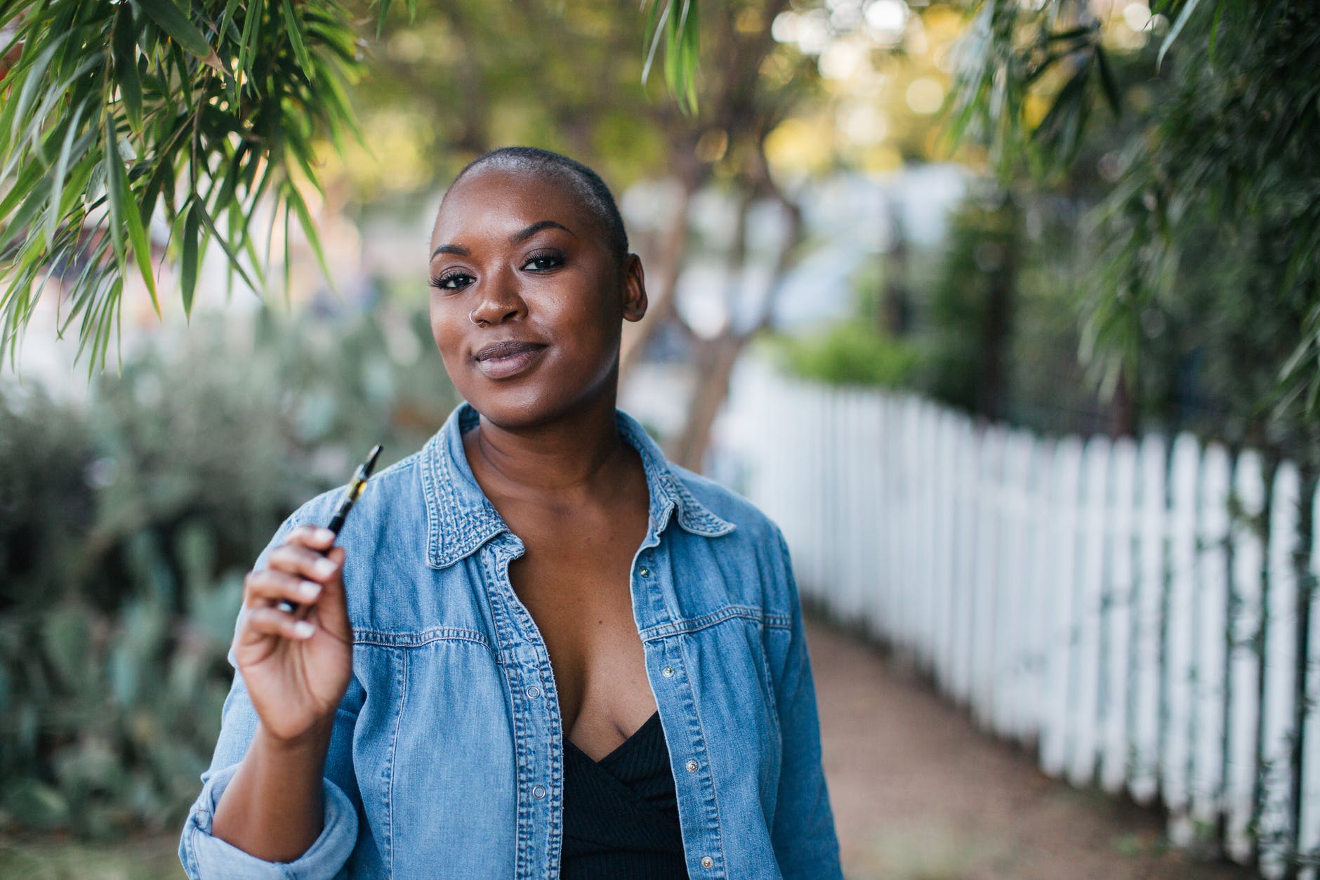 woman wearing denim jacket